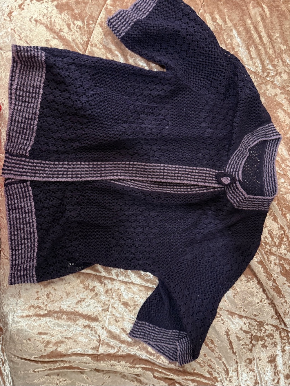 Purple Knit Cardigan with Lilac Trim - Women's Lightweight Sweater